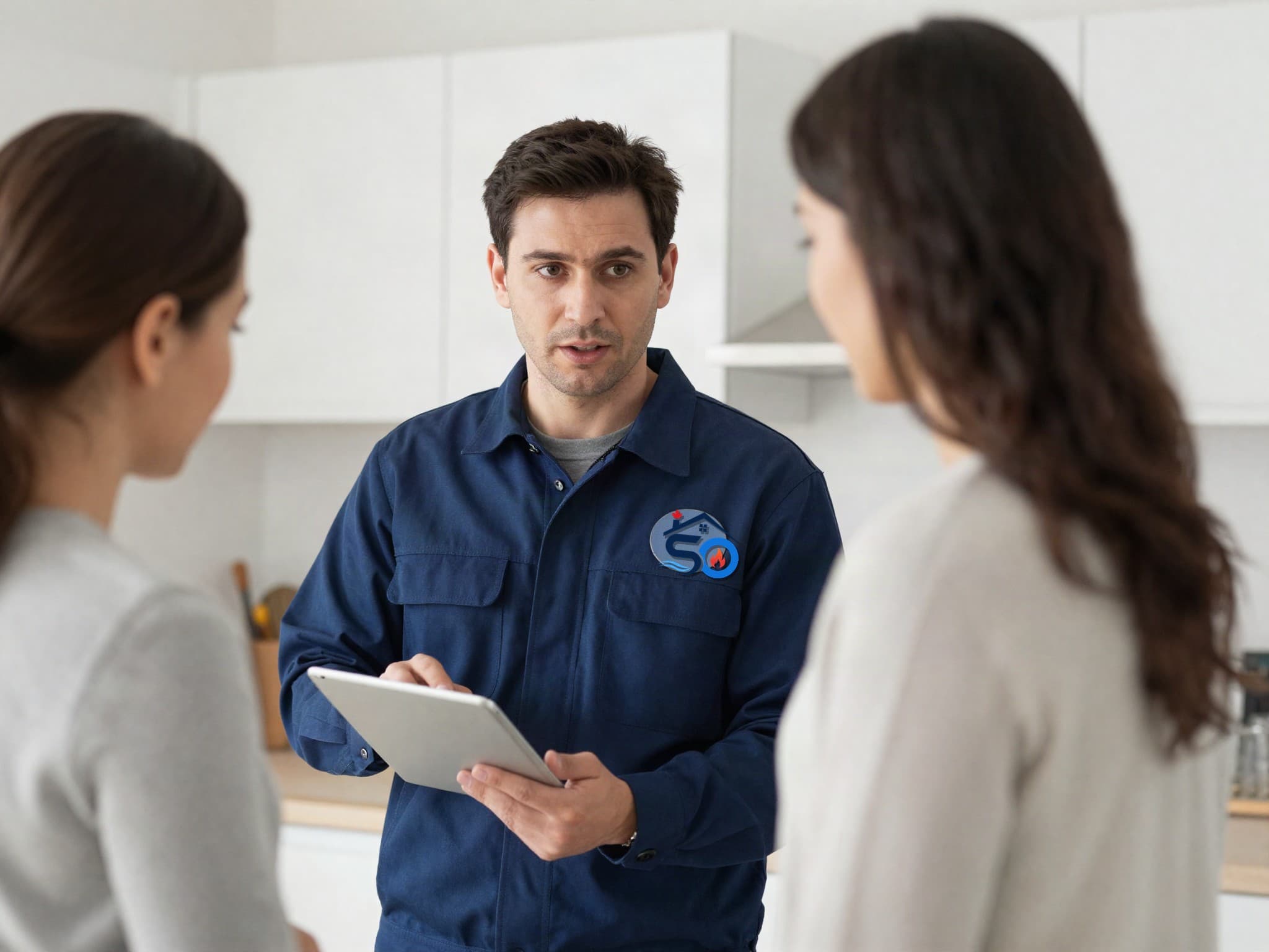 An SO HVAC technician walking a homeowner through their options